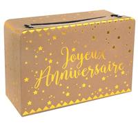 Tirelire urne joyeux anniversaire Kraft naturelle et dorée or métallique (x1) REF/5671