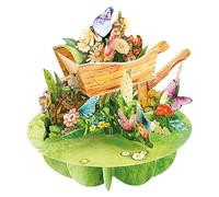 SANTORO Pirouette, Carte de vœux pop-up 3D - Brouette de fleurs - Pour elle, pour maman, anniversaire, fête des mères (jaune|gris|vert|doré)