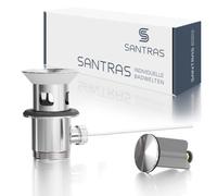 SANTRAS® Bonde de Lavabo Chrome, Bouchon de Vidage | Pour lavabo/vasque, vidage 1¼ pouce, avec protection anti-débordement et anti-vol, tirette incluse, Made in Italy