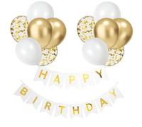Sanu Belle 211004 Kit de décoration d'anniversaire avec 12 ballons gonflables Doré/blanc Décoration d'anniversaire Happy Birthday Bannière Joyeux anniversaire Décoration d'anniversaire avec 12 ballons