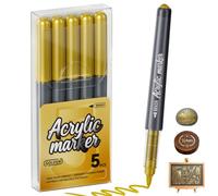 Sanyetral 5 PCS Feutre Acrylique Or,1-4MM Marqueur pour Contours & Détails | Adulte Acrylique Convient pour Peindre des pierres tombales,Bois,Toile,Tissu,Verre,Métal,Papier,Céramique