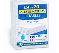 SANYGIENE | Alèse Matelas Jetable 140X190 cm | Lot de 20 Alèses Elastiques | Non Lavable | Hygiène Literie Médical - Tourisme - Location Saisonnière | Protection Anti Tâches et Salissures