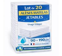 SANYGIENE | Alèse Matelas Jetable 90 X 190/200 cm | Lot de 20 Protections | Protège Matelas Economique | Anti Tâches - Anti Bactéries | Recommandé Hygiène Liteire Tourisme et Médical