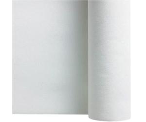 SANYGIENE Nappe Blanche en Rouleau 25 m x 1,20 m - Matière Intissée AIRLAID - Effet Tissu Haut de Gamme - Nappe Jetable Élégante pour Fête, Mariage, Anniversaire, Réception, Restaurant (82 Couverts)