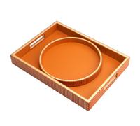 SANZIE Plateau en Cuir, Organiseur de Bureau (Support Orange avec Disque) | Plateau décoratif, Plateau valet pour petits objets, cosmétiques, téléphone portable, portefeuille, couverts