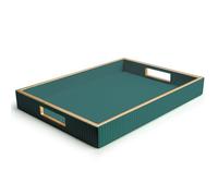 SANZIE Plateau en Cuir, Organiseur de Bureau (Support Vert) | Plateau décoratif, Plateau valet pour petits objets, cosmétiques, téléphone portable, portefeuille, couverts