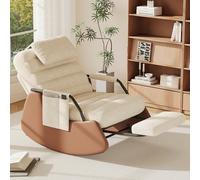 SAOOZBE Fauteuil à bascule avec tabouret, dossier réglable à 3 positions, fauteuil de relaxation avec appui-tête doux, fauteuil de lecture pour salon, balcon, jardin (laine d'agneau, beige B)