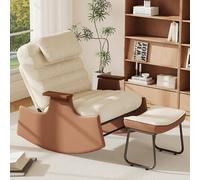 SAOOZBE Fauteuil à bascule avec tabouret, dossier réglable sur 3 positions, fauteuil de relaxation avec appui-tête doux, fauteuil de lecture pour salon, balcon, jardin (laine d'agneau, beige A)