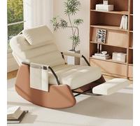 SAOOZBE Fauteuil à bascule avec tabouret, dossier réglable sur 3 positions, fauteuil de relaxation avec appui-tête doux, fauteuil de lecture pour salon, balcon, jardin (velours côtelé, beige B)