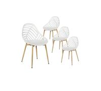 SAORI - Lot de 4 Chaises de Jardin Coque Plastique Ajourée Blanc Pieds Métal