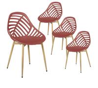 SAORI - Lot de 4 Chaises de Jardin Coque Plastique Ajourée Terracotta Pieds Métal
