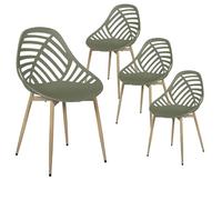 AltoBuy SAORI - Lot de 4 Chaises de Jardin Coque Plastique Ajourée Vert Olive Pieds Métal
