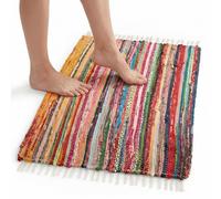 SaoTi Tapis d'Entree Interieur 50x80 cm Coton Recy ait Main - Tapis Poil Court Bohème Multicolore - Tapis Salon Coloré Lavable Chambre Cuisine Entrée