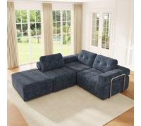 Sapgaks Canapé Compressé en L avec 5 Combinaisons et Pouf Flexible, Canapé d'angle Convertible en Chenille avec sans Montage, Canapé Lit Modulable avec Larges Accoudoirs au Salon Appt, Bleu