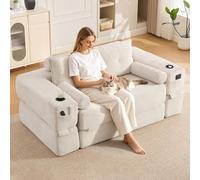 Sapgaks Canapé Convertible 2 Places en Velours côtelé avec Poche latérale et Porte-gobelet,canapé 2 Places,accoudoir avec Fermeture éclair,Mousse Haute densité et âme à Ressorts,canapé lit,Beige
