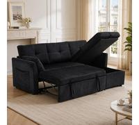 Sapgaks Canapé d'angle Convertible avec sièges de Rangement et Poches accoudoirs,Canapé Convertible 3 Places avec Forme des Rayures,canapé 3 Places,canapé lit,Velours (Noir)
