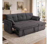 Sapgaks Canapé d'angle Convertible avec sièges de Rangement et Poches accoudoirs,Canapé Convertible avec Forme des Rayures,canapé 3 Places,canapé lit, Velours (Gris foncé)