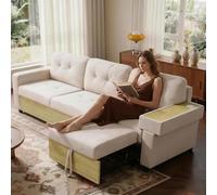Sapgaks Canapé d'angle Convertible en L,canapé 3 Places modulable,canapé Convertible avec Rangement et Recharge USB,Chaise Longue coulissante,Tissu Lin Doux,pour Salon et Petit Espace,Beige Clair