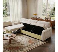 Sapgaks Canapé d'angle Convertible en L,canapé 3 Places modulable,canapé Convertible avec Rangement et Recharge USB,Chaise Longue coulissante,Tissu Lin Doux,pour Salon et Petit Espace,Beige Clair
