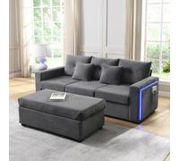 Sapgaks Canapé d'angle Convertible LED avec Une Sensation d'assise à Un Nuage,canapé 3 Places Relax avec Pouf Amovible surdimensionné, canapé 3 Places Tissu de L mobilier de Salon,Gris Antique