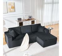 Sapgaks Canapé d'angle en L en Velours côtelé,entièrement compressé,Groupe de sièges 2 Personnes + Coin méridienne,canapé 3 Places modulable (Black + Right Chaise)