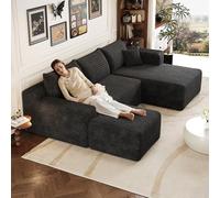 Sapgaks Canapé d'angle en L Moderne 241 cm avec 1 tabourets,canapé 3 Places en Velours côtelé avec Assise Profonde et Angle intégré,canapé Convertible modulaire,Noir-1