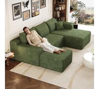 Sapgaks Canapé d'angle en L Moderne 241 cm avec 1 tabourets,canapé 3 Places en Velours côtelé avec Assise Profonde et Angle intégré,canapé Convertible modulaire,Vert-1