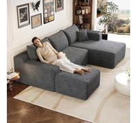 Sapgaks Canapé d'angle en L Moderne 241 cm avec 1 tabourets,canapé 3 Places en Velours côtelé avec Assise Profonde et Angle intégré,canapé Convertible modulaire,Gris foncé-1