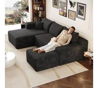 Sapgaks Canapé d'angle en L Moderne 241 cm avec 1 tabourets,canapé 3 Places en Velours côtelé avec Assise Profonde et Angle intégré,canapé Convertible modulaire,Noir
