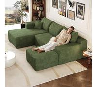 Sapgaks Canapé d'angle en L Moderne 241 cm avec 1 tabourets,canapé 3 Places en Velours côtelé avec Assise Profonde et Angle intégré,canapé Convertible modulaire,Vert
