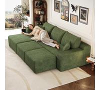 Sapgaks Canapé d'angle en L Moderne 241 cm avec Deux tabourets,canapé 3 Places en Velours côtelé avec Assise Profonde et Angle intégré,canapé Convertible modulaire,Vert