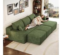 Sapgaks Canapé d'angle en L Moderne 241 cm avec Deux tabourets,canapé 3 Places en Velours côtelé avec Assise Profonde et Angle intégré,canapé Convertible modulaire,Vert-1
