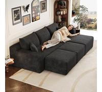 Sapgaks Canapé d'angle en L Moderne 241 cm avec Deux tabourets,canapé 3 Places en Velours côtelé avec Assise Profonde et Angle intégré,canapé Convertible modulaire,Noir-1