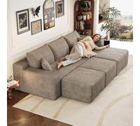 Sapgaks Canapé d'angle en L Moderne 241 cm avec Deux tabourets,canapé 3 Places en Velours côtelé avec Assise Profonde et Angle intégré,canapé Convertible modulaire,Camel-1