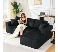 Sapgaks Canapé d'angle en L, Velours côtelé, canapé Moderne 3 Places avec 2 Coussins, Aucun Assemblage requis, Canapé modulaire Convient aux Salons, Appartements et Bureaux, Noir, Emballage compressé