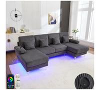Sapgaks Canapé Moderne en Forme de U avec éclairage d'ambiance LED et Port USB+Type-C,canapé 4 Places avec 4 Coussins Luxueux et Dossier Ergonomique Haut de Gamme,Velours,Gris