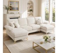 Sapgaks Grand canapé d'angle Moderne en U,avec Fauteuil inclinable Double,canapé 4 Places en Chenille,Canapé de Salon(Beige)
