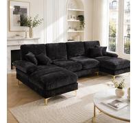 Sapgaks Grand canapé d'angle Moderne en U,avec Fauteuil inclinable Double,canapé 4 Places en Chenille,Canapé de Salon (Noir)