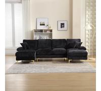 Sapgaks Grand canapé modulable Moderne en Forme de U, canapé-lit Double assemblable à volonté, Tissu Chenille, canapé inclinable Extra Large pour Salon, Noir