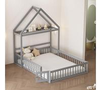 Sapgaks Lit Bebe avec Espace de Rangement,lit cabane Enfants 140 x 200,Cadre de lit Enfant en Bois Massif avec barrière de Protection Totale et Portes et sommier(Gris 140)