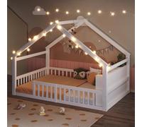 Sapgaks Lit cabane Enfants 140x190,lit au Sol Enfant,avec barrière de sécurité en pin, sans Matelas, Style Minimaliste, Blanc