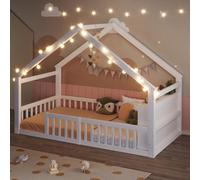 Sapgaks Lit cabane Enfants 90x190,lit au Sol Enfant,avec barrière de sécurité en pin, sans Matelas, Style Minimaliste, Blanc