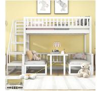 Sapgaks Lit cabane Enfants 90x200cm&120x200cm,Lit superposé Multifonctionnel avec Table réglable,lit Combine avec Bureau,Structure Robuste en pin avec sommier à Lattes,Blanc