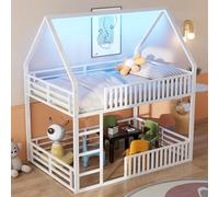 Sapgaks Lit cabane Enfants en métal 140x200 avec éclairage LED,lit Mezzanine 1 Place,Cadre de lit Enfant,Blanc