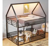 Sapgaks Lit cabane Enfants en métal 140x200 avec éclairage LED,lit Mezzanine 1 Place,Cadre de lit Enfant,Noir