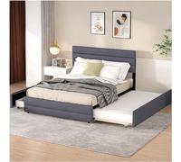 Sapgaks Lit double 140 x 200 cm, lit double avec rangement, avec lit gigogne pour deux personnes (gris)