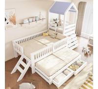 Sapgaks Lit Enfant 90x200 avec lit gigogne 90x190,lit cabane Enfants avec 4 tiroirs,Cadre de lit en Bois Massif,Blanc