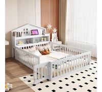 Sapgaks Lit Enfant en Bois Massif 140 x 200 cm avec étagères et Espace de Rangement, barrière de sécurité et Porte,cimaise,Cadre de lit 2 Personne avec sommier à Lattes (Blanc 140)