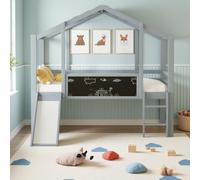Sapgaks Lit Enfant en Bois Massif 90 x 200 cm avec Toboggan,Panneau Graffiti,lit cabane Enfant,Cadre de lit Mezzanine 1 Place,Gris