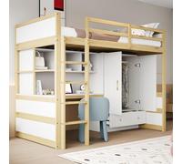 Sapgaks Lit Mezzanine Enfant 90 x 200 cm avec échelle,lit superposé Adulte,lit Mezzanine avec Bureau lit Enfant avec Rangement et tiroirs,Mezzanine escalier lit superposé 2 Places (Natural Wood)